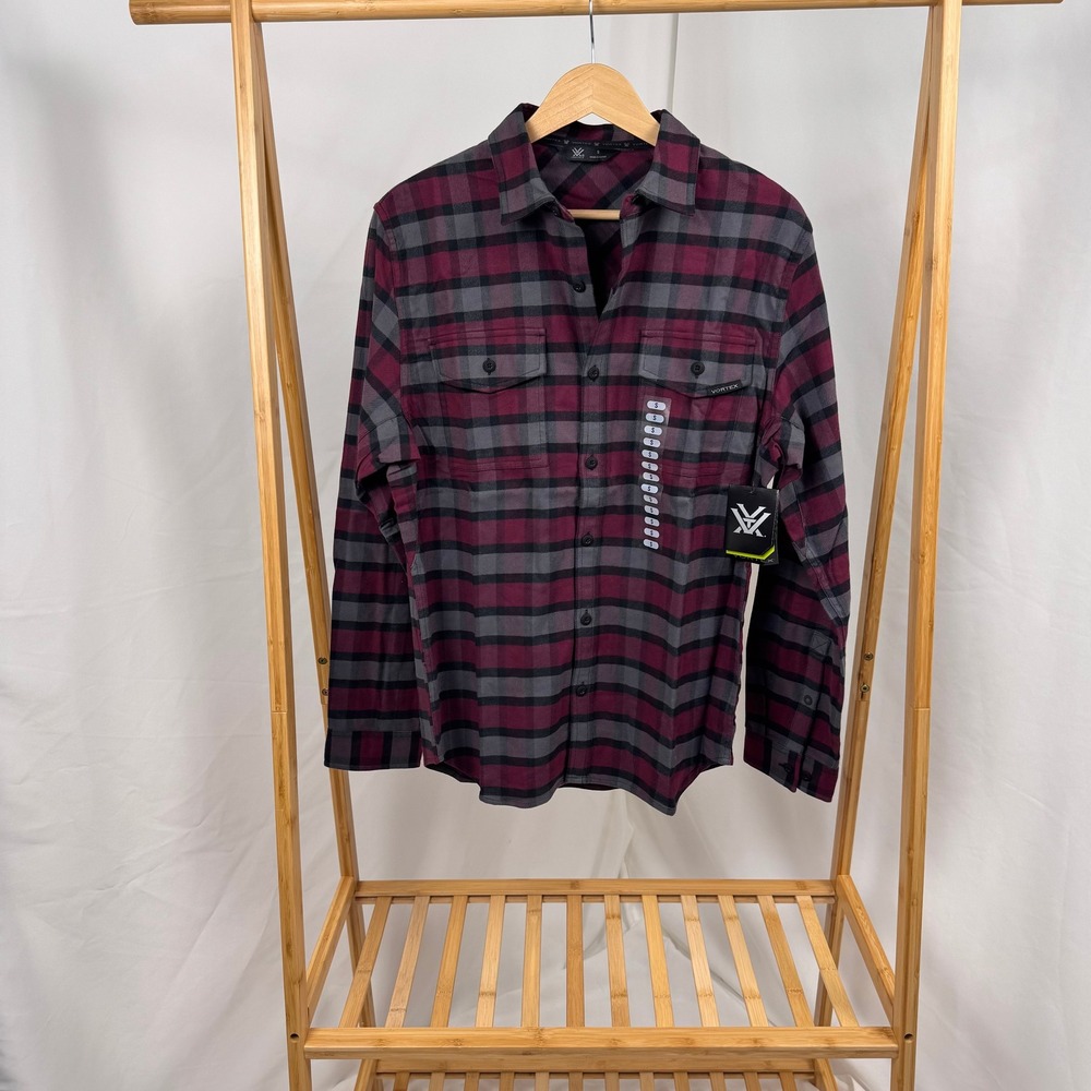 Vortex 100% Cotton Flannel Shirt Men S Burgundy New Plaid Stretch 220-14-BURS